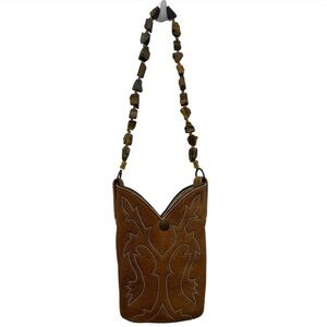 Dan Post Brown Tooled Leather Crossbody Bag with Beaded Strap